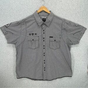 Vintage Y2K Parish Black White Gingham Design 4XL Short Sleeve Woven